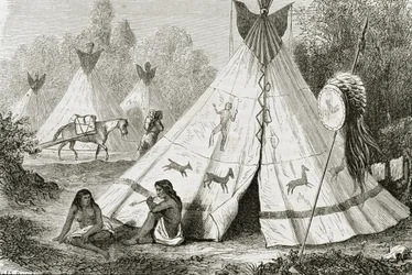 1850年代にパリで出版された「ルトゥールデュモンド」からの1850年代のコマンチインディアンキャンプ